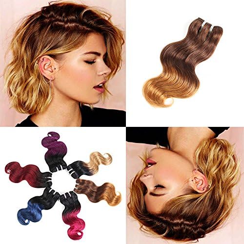BRIANA Ombre Body Wave Hair Extensions 100% Unprocessed Brazilian Virgin Human Hair 4 Bundles/package 10" Double Wefts Weave (medium brown to light auburn)