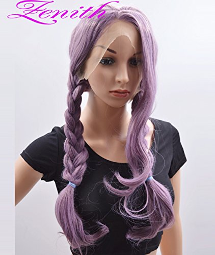 Zenith Halloween Purple Lace Front Wigs with Bangs Cosplay Wigs Lilac Hair 24 inches - Thumbnail 6