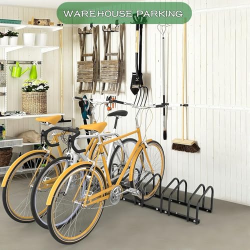Beauenty 5 Bike Floor Parking Rack Stand,Bike Storage Stand Indoor/Outdoor Bicycle Storage Organizer Bike Front & Rear Wheel Rack Garage Parking Holder for Home Adult Kids Mountain Bike Road Bike