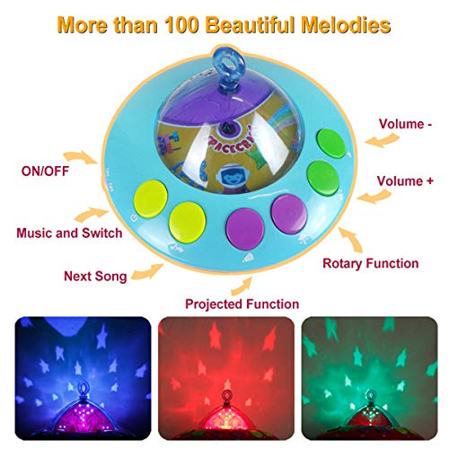 Mini Tudou Baby Mobile for Crib with Light and Music, Projector Rotation Remote Control Musical Box Crib Holder for Newborn Baby Boys Girls Children's Day Gift