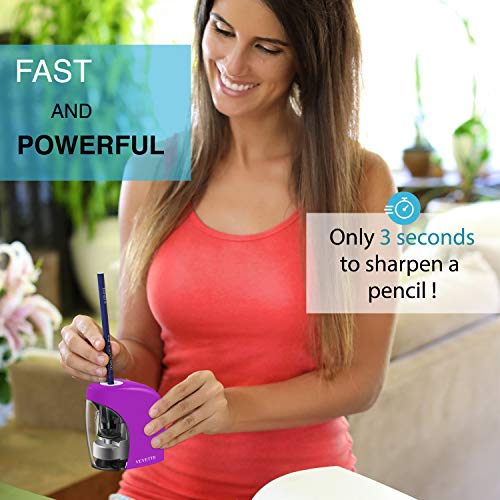 Electric Pencil Sharpener, VEYETTE Purple Portable Pencil Sharpener Perfect for Kids, Teachers and Artists, Plug & Battery Operated,USB Included - Thumbnail 5