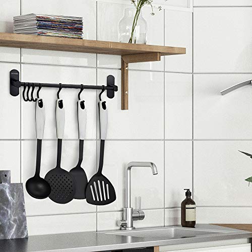 Wangel-Adhesivo-7-Gancho-Barra-Soportes-y-Organizadores-para-Utensilios-de-Cocina-Pegamento-Patentado-Autoadhesivo-Aluminio-Acabado-Mate-40CM-Negro