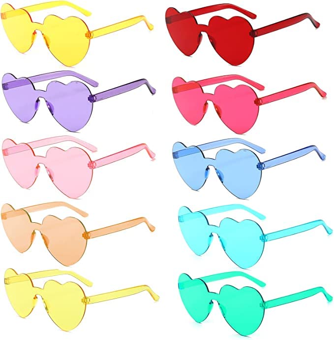 KOWVOWZ Heart Shaped Sunglasses for Women, Transparent Candy Rimless Sunglasses, Fashion Heart Shaped Glasses for Party Favor (10Pcs)