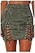 Meyeeka Women's Vintage Lace Up High Waist Bodycon Faux Suede Mini Skirt Green S