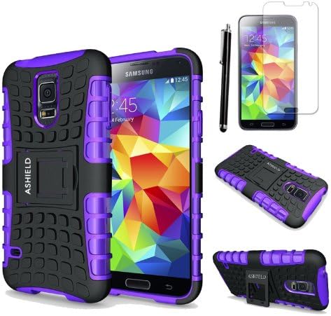 Ashield Dual Slim Composite Rugged Armor Case Cover with Stand for Samsung Galaxy S5 S V I9600 (Purple)