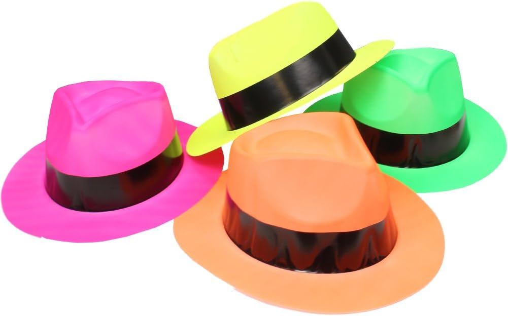 Funny Party Hats Neon Party Supplies - Fedora Party Hats with Party Sunglasses - Gangster Party - 24 Pc Set: Clothing