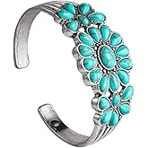 Fuqimanman2020 Bohemian Turquoise Flower Engraved Wrap Bangle Cuff Bracelet Natural Stone Adjustable Western National Style for Women Gemstone Ethnic Boho Jewelry