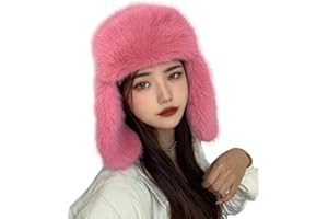 BSYLOO Luxurious Faux Mink Fur Ladies Trapper Hat，Pure Color Simplistic Women’s Winter Hat，Furry Ushanka Warm Hat