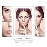 Makeup Mirror Vanity Mirror with Lights - Clarity LED Lighted Trifold Mirror with Touch Screen, 1x/2x/3x Magnification, Dual Power Supply and 180°Adjustable Rotation for Countertop Cosmetic