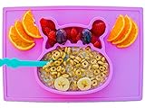 Silicone placemat and baby plate tray for infants toddlers and kids - these portable hippo happy mats one piece bowl suctions and fits to most tables highchair non slip baby feeding FDA Approved