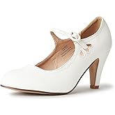 J. Adams Pixie Mary Jane Shoes Women Oxford Pumps - Cute Low Kitten High Heels - Retro Vintage Shoes for Women 1950s Mary Janes Round Toe Shoe with Ankle Strap - Women Dress Shoes
