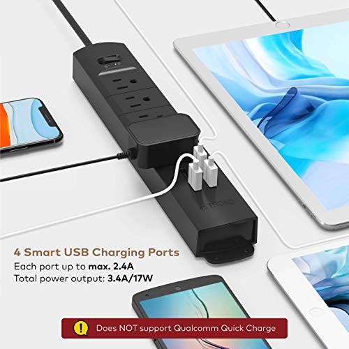 TROND Power Strip Surge Protector Flat Plug, 4 AC Outlets & 4 USB Ports, 6ft Long Extension Cord, 1440 Joules, Wall… - Image 3