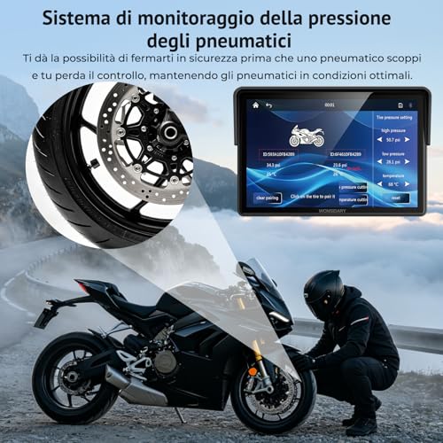 Wonsidary W522TPMS 5 Inch Wireless CarPlay Motorcycle Screen with Android Auto, IP67 IP67 Waterproof Touch Display with TPMS, Voice Control, Dual Bluetooth Audio, USB/ACC Power for Motorcycle