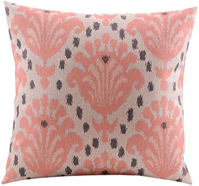Magicboxes Cotton Linen Square Decorative Throw Pillow Case Cushion Cover Retro Pink Blooming Floral Totems 18"