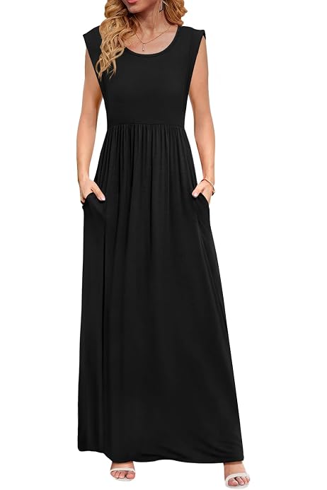 Women's Summer Maxi Dress - Sleeveless Casual Long Dress With Side Pockets, Side Split, Loose Fit For Beach, Office, Party