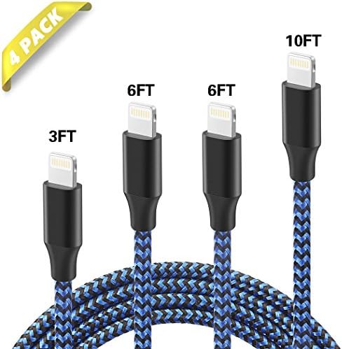 HokoAcc Lightning Cable, iPhone Charger 4Pack [ 3FT 6FT 6FT 10FT ] Nylon Braided Lightning to USB Charger Cable for iPhone X/iPhone 8/8 Plus/7/7 Plus/6s/6s Plus/6/6 Plus/5/5S/5C/SE/iPad/iPod Nano