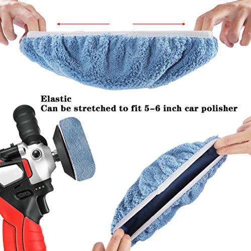 AUTDER 9 Inch & 10 Inch Car Polisher Pad Bonnet, Waxers Bonnet Set, Woollen+Cotton+Microfiber+Coral Fleece, 2 Pcs for Each, Pack of 8 Pcs - Thumbnail 5