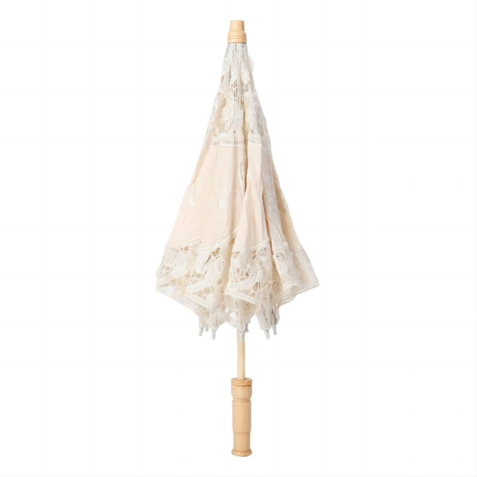 VIFER Lace Umbrella Handmade Lace Flower Embroidery Parasol Wedding Photography Bride Lace Umbrella for Lady Women Wedding Party Decoration (L-Beige)