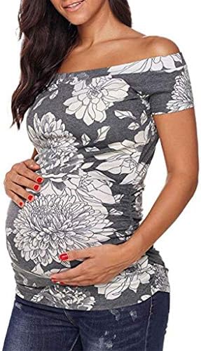 Women Pregnancy Short Sleeve Blouse Nusring Floral Print Off Shoulder Shirts Summer Breastfeeding Tunics Tops T Shirts