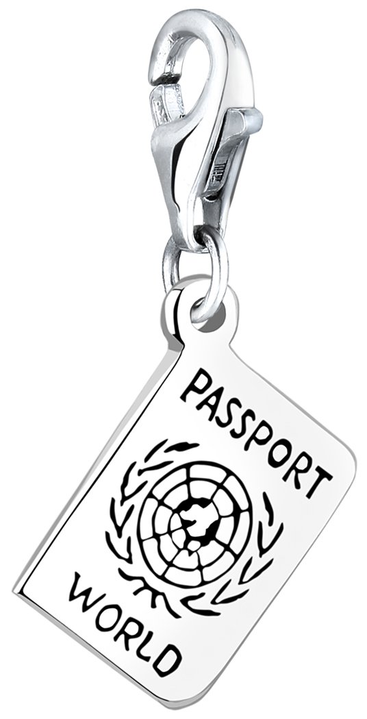 Nenalina Passport Carabiner Charm Pendant for Charm Bracelet 925 Sterling Silver 713147-000, Sterling Silver, No Gemstone