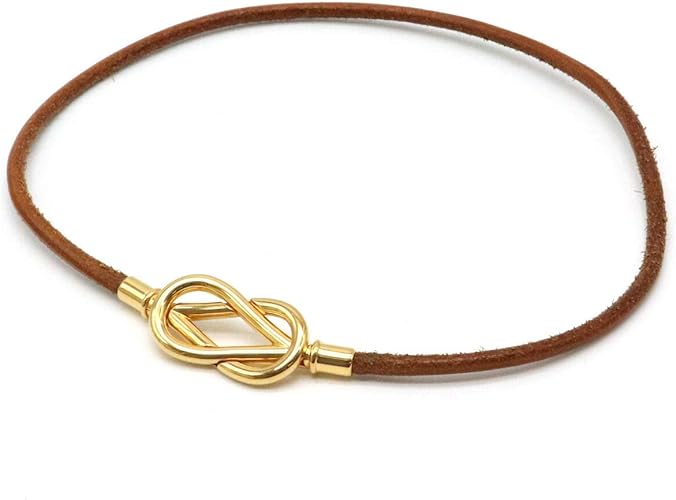 Amazon エルメス Hermes アタメ チョーカー ブレスレット 革 レザー 茶 ブラウン ゴールド金具 ブレスレット 通販