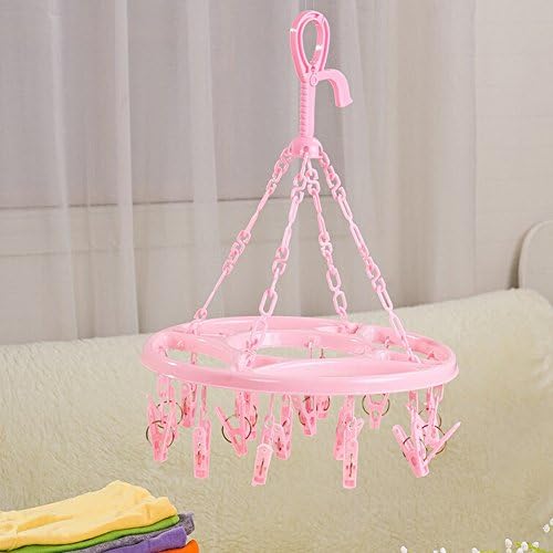 Home New Foldable Round Shape Laundry Underwear SockS Drying Hanger With 18 Clips (Pink)