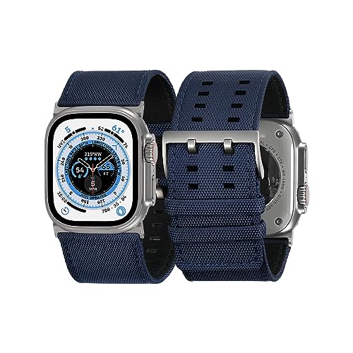Tefeca Dual Series Band Compatible with Apple Watch Ultra 2/Ultra 49mm, Series 10 46mm, Series 9/8/7 45mm, SE2/SE/6/5/4 44mm (Blue Sailcloth with Silver Adapters, 49/46/45/44mm