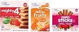 Plum Organics Toddler Snack Variety Bundle: (1) Mighty 4 Strawberry with Spinach Essential Nutrition Bars 4.02oz, (1) Peach Teensy Fruits 1.75oz, and (1) Berry Beet Mighty Sticks 2.12oz (3 Pack Total)
