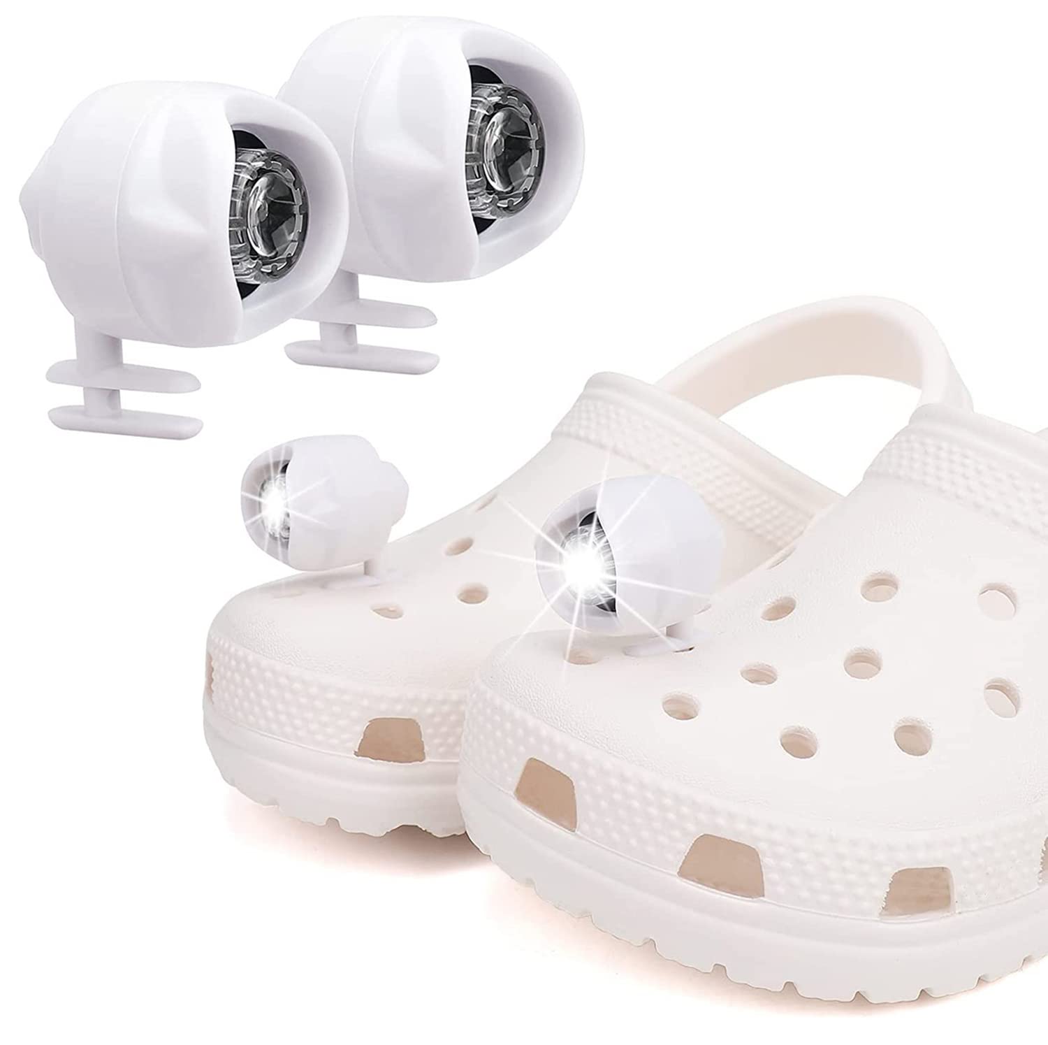 Rechargeable Headlights for Croc Shoes, 2 Pcs Lights Flashlight Attachment for Croc, IPX5 Waterproof Hands Free LED Lights for Dog Walking, Camping, Home Life (White)