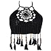 Popbop WANGSCANIS Lady Women's Sexy Hollow Out Crochet Knit Halter Flower Embroidered Tassel Bikini Tops Crop Tank Cami Swimwear Black