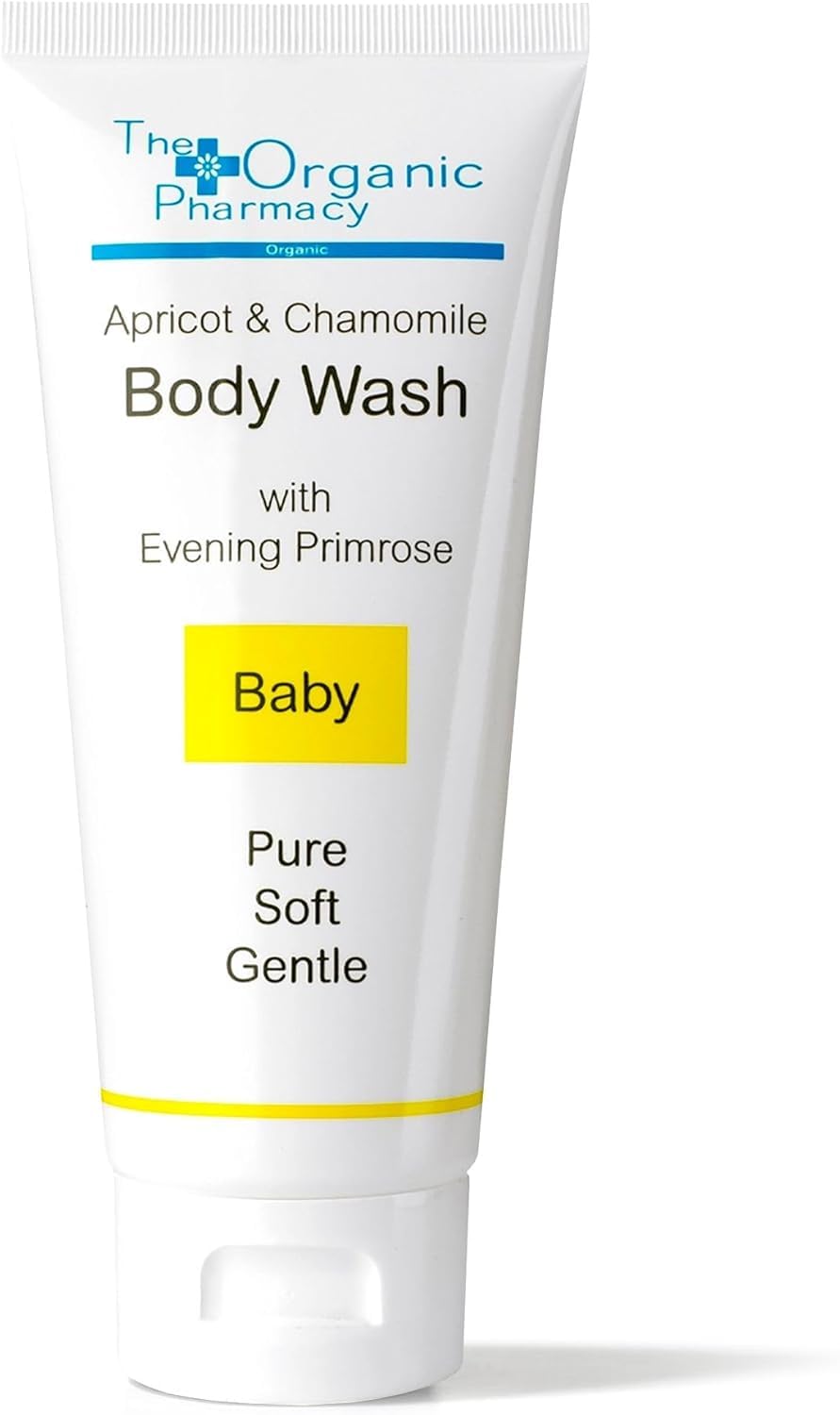 The Organic Pharmacy Apricot & Chamomile Body Wash, 100ml - Cleanse & Calm, Suitable for Babies, With Apricot, Evening Primrose, Chamomile, Organic 75.95%