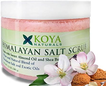 KOYA Naturals Himalayan Salt Body Scrub with Sweet Almond Oil and Shea Butter - 12 oz - All Natural Scrub to Exfoliate and Moisturize Skin - Sweet Cherry Blossom Fragrance - Made in the USA