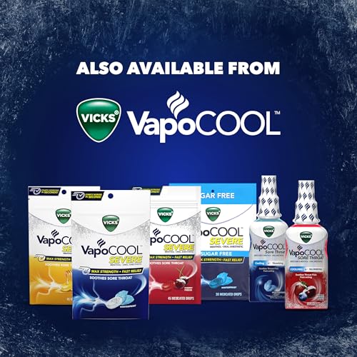 VICKS VAPOCOOL SEVERE MEDICATED SORE THROAT DROPS, MAX STRENGTH MENTHOL, SOOTHES SORE THROAT PAIN, WINTERFROST FLAVOR, 45CT