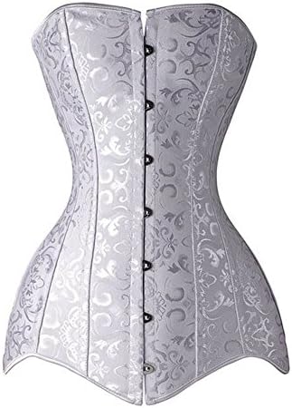 SGY Women's Longline Corset Steel Boned Long Torso Waist Training Shaper Overbust (L/28''(Fit Natural Waist 29''-30''), White Brocade)