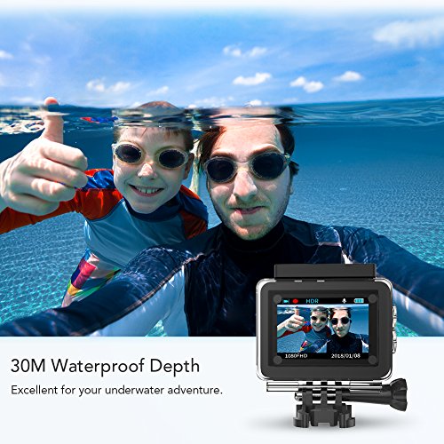 【Upgraded】Victure Action Camera 1080P Full HD 12MP 30m Underwater Waterproof Camera 170° Wide-angle Sports Cam with HDR Technology and 26 Mounting Accessories