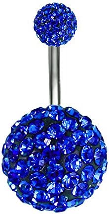 Temeily 14G Belly Button Ring Round Heart Bling Czech Crystal Classic Belly Button Naval Ring 14 Gauge 3/8" Inch Barbell
