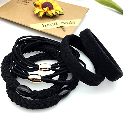Elastic Hair Bands Ties and Ponytail Holder for Women and Girls, 6 Count Black Color Natural Heavy Duty Hair Ties Band for Long Short Thick Hairs