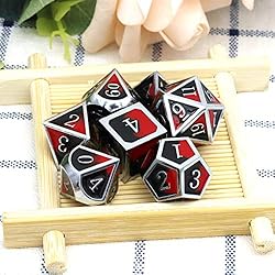 Haxtec DND Metal Dice Set D&D Red and Black Metal