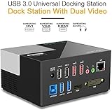 Wavlink USB 3.0 Laptop Docking Station Dual Video Monitor Display DVI, HDMI,VGA,Gigabit Ethernet, Audio, 4 USB Ports, 2 Charging Port for Laptop, Ultrabook and PC-Black