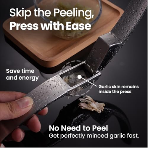 Lifetime Replacement Garlic Press Stainless Steel No Need to Peel, Detachable Handle for Fine Mincing-Premium Garlic Mincer Tool, Rust-Proof, Easy to Clean, Dishwasher Safe Garlic Crusher