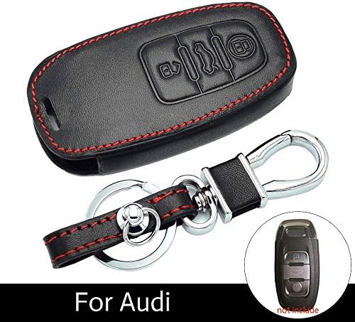 WHXHN 3 Buttons Leather Car Key Case Bag Keychain Accessories for Audi A3 A4 A5 A6 A7 A8 Q5 Q8 S4 S5 S6 Remote Fobs Cover