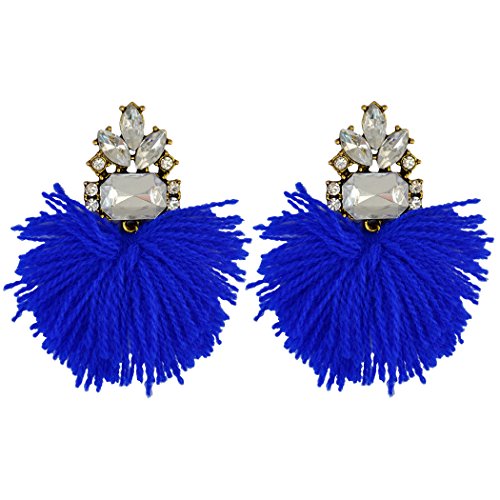 Luxry Drop Earrings Shine AAA Zircon Crystal Dangle Stud Tassel Earring 4 Colors (Blue)