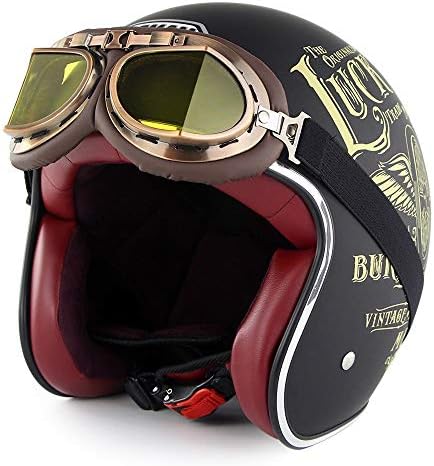 半帽オートバイ用ヘルメット ゴーグル付きオープンフェイスジェットヘルメットレトロハーレーハーフヘルメット Dot Ece認定クルーザーチョッパースケートボードモペットヘルメット Pr365 Hr
