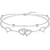 Talonior Ankle Bracelets for Women S925 Sterling Silver Heart Anklets Beaded Dog Paw Anklets Layered Jewelry Gifts