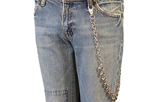 TFJ Men Fashion Wallet Chain Chunky Metal Skulls Jeans Strong Skeletons Silver