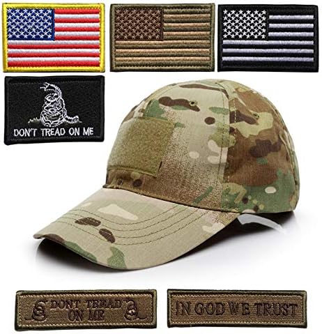 Hng Kiang Hu Tactical Hat with 6 Pieces Tactical Military Patches, Adjustable Operator Hat, Durable Tactical Flag Ball Baseball Cap Hat for Hunting Fishing Hiking Outdoor Life Men Women Teens