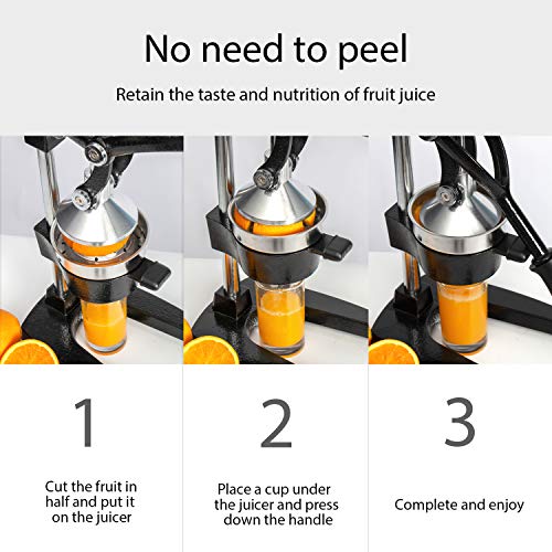 Professional Citrus Juicer - Commercial Grade Hand Press Manual Orange Juicer Lemon Squeezer with Heavy Duty Cast Iron Base and Handle - Non Skid Suction Foot Base - Thumbnail 5