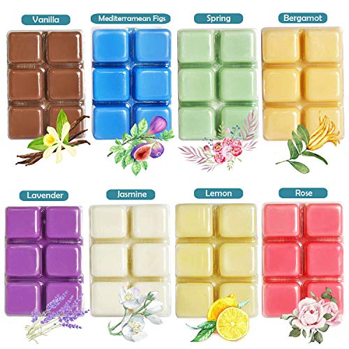 Howemon Scented Wax Melts -Set of 8 (2.5 oz) Assorted Wax Warmer Cubes/Tarts - Lemon, Fig, Lavender, Spring Fresh,Rose ï¼ŒJasmineï¼ŒVanillaï¼ŒBergamot