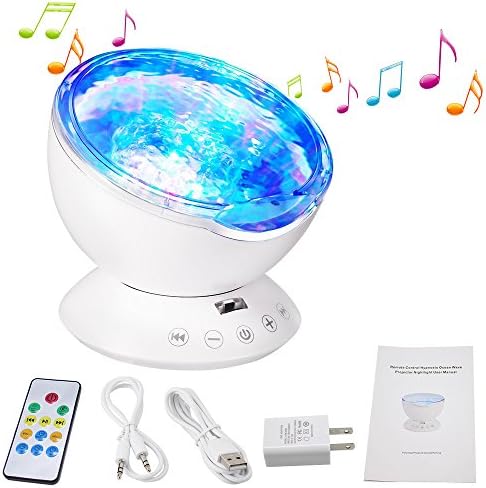 Remote Control Ocean Wave Projector Multicolor Night Light with Built-in Speaker and Auto Off Timer for Living Room/Bedroom/Baby Room