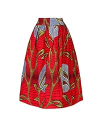 Fans Face falda plisada hasta la rodilla con estampado africano, falda de línea A, con bolsillos, para dama